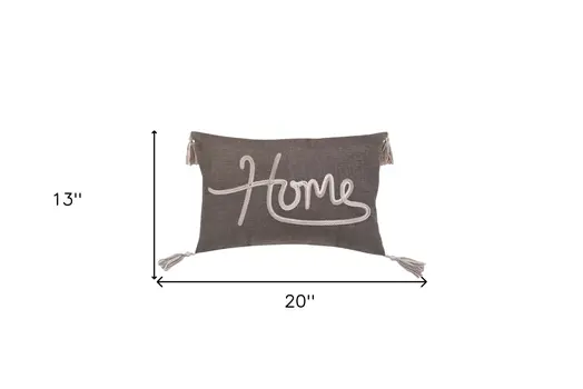 13" X 20" Gray and White Home Throw Pillow with Tassels