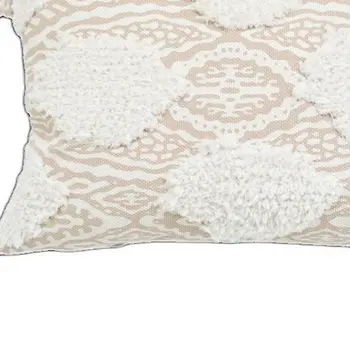 13" X 18" Beige and White Throw Pillow with Tassels