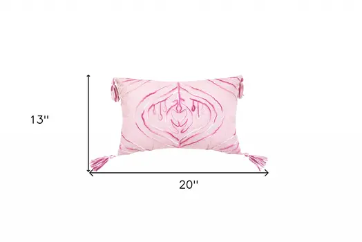 13" X 20" Pink and White Throw Pillow with Tassels