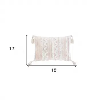 13" X 18" Beige Throw Pillow with Tassels