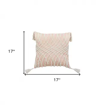 17" Beige Throw Pillow with Tassels