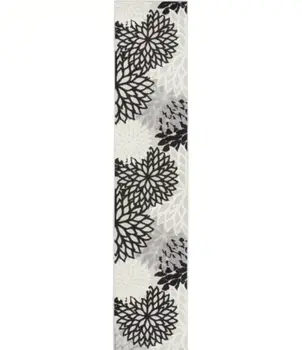 10' Black And White Indoor Outdoor Runner Rug