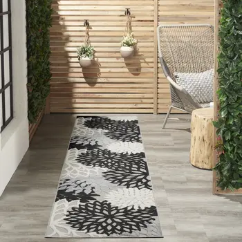 10' Black And White Indoor Outdoor Runner Rug