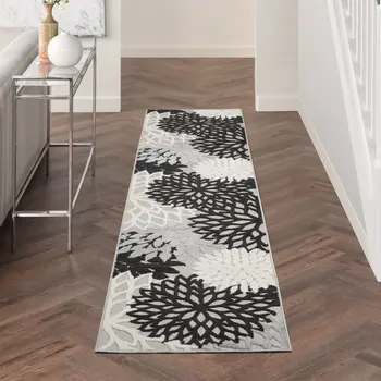 12' Black And White Indoor Outdoor Runner Rug