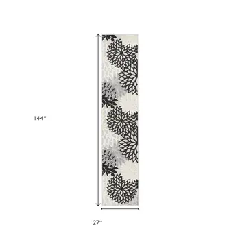 12' Black And White Indoor Outdoor Runner Rug