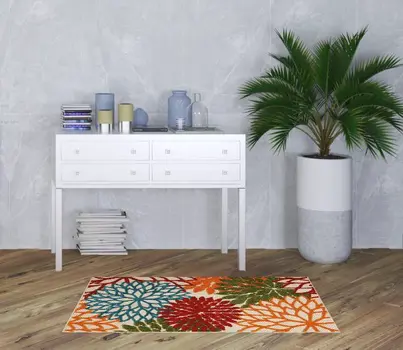 3' X 5' Green And Ivory Indoor Outdoor Area Rug