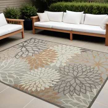 9' X 12' Gray And Ivory Indoor Outdoor Area Rug