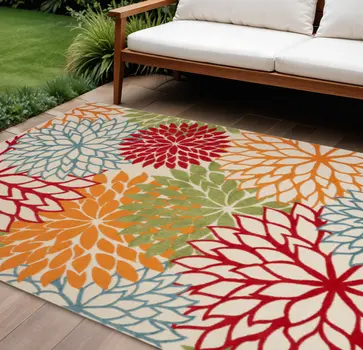 12' X 15' Red And Ivory Indoor Outdoor Area Rug