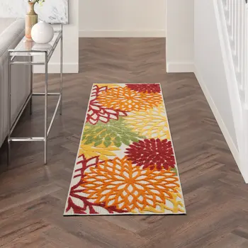 8' Red And Ivory Indoor Outdoor Runner Rug