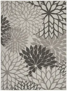 10' X 13' Silver Grey Floral Non Skid Indoor Outdoor Area Rug
