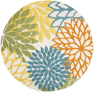 8' X 8' Blue And Ivory Indoor Outdoor Area Rug