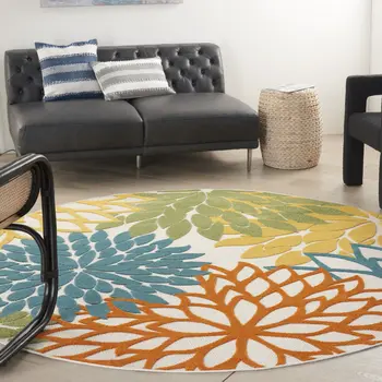 8' X 8' Blue And Ivory Indoor Outdoor Area Rug