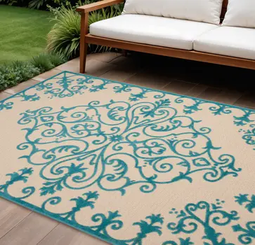 10' X 13' Aqua Indoor Outdoor Area Rug
