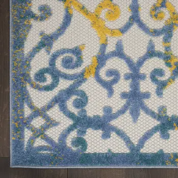 10' Blue And Gray Indoor Outdoor Runner Rug