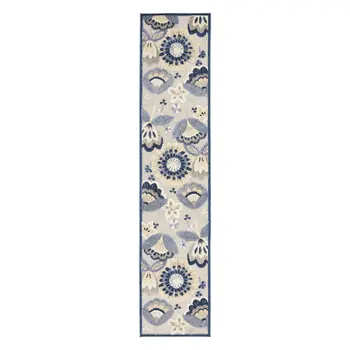 12' Blue And Gray Indoor Outdoor Runner Rug