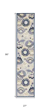 8' Blue And Gray Indoor Outdoor Runner Rug