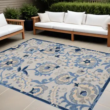 10' X 13' Blue And Gray Indoor Outdoor Area Rug