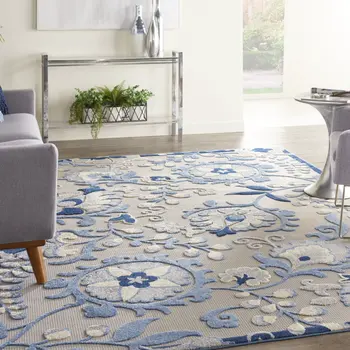 10' X 13' Blue And Gray Indoor Outdoor Area Rug