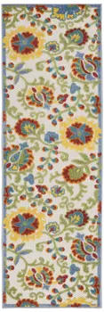 6' Green And Ivory Indoor Outdoor Runner Rug