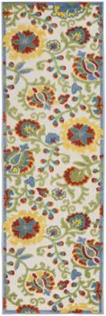 6' Green And Ivory Indoor Outdoor Runner Rug