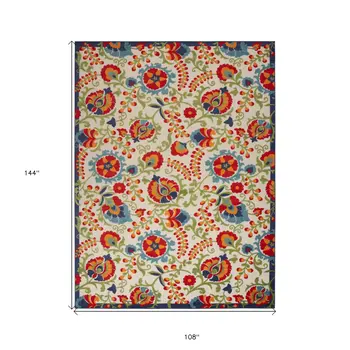 9' X 12' Blue And Beige Indoor Outdoor Area Rug