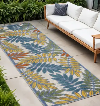 12' Teal Blue Indoor Outdoor Runner Rug