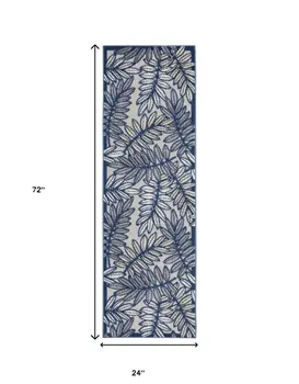 6' Ivory And Blue Indoor Outdoor Runner Rug