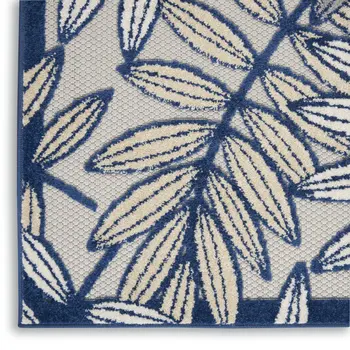 6' Ivory And Blue Indoor Outdoor Runner Rug