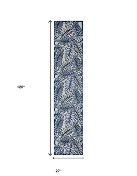 10' Ivory And Blue Indoor Outdoor Runner Rug