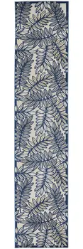 10' Ivory And Blue Indoor Outdoor Runner Rug