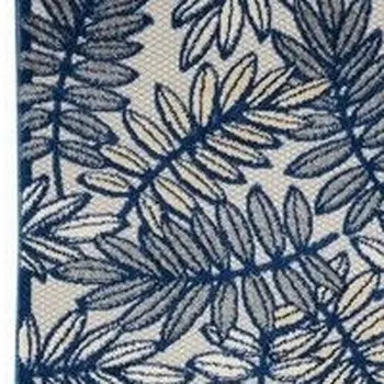 12' Ivory And Blue Indoor Outdoor Runner Rug