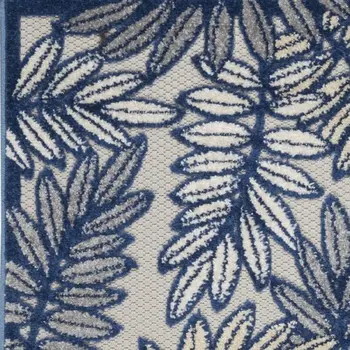 8' Ivory And Blue Indoor Outdoor Runner Rug