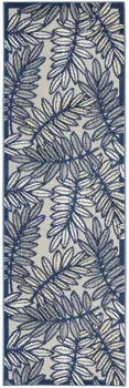 8' Ivory And Blue Indoor Outdoor Runner Rug