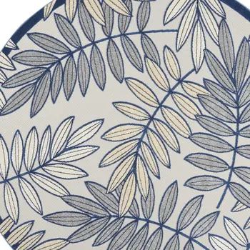 8' X 8' Ivory And Blue Round Indoor Outdoor Area Rug