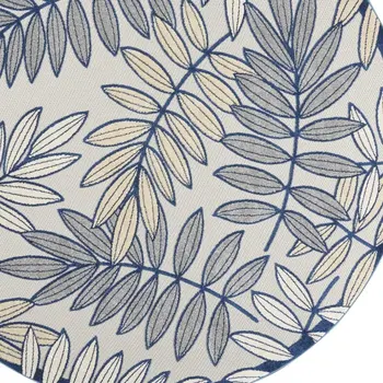 8' X 8' Ivory And Blue Round Indoor Outdoor Area Rug
