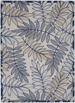 10' X 13' Ivory And Blue Indoor Outdoor Area Rug