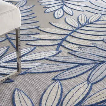 10' X 13' Ivory And Blue Indoor Outdoor Area Rug