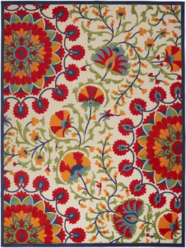 9' X 12' Red And Ivory Indoor Outdoor Area Rug