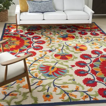 9' X 12' Red And Ivory Indoor Outdoor Area Rug