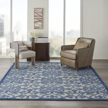 10' X 13' Blue And Gray Indoor Outdoor Area Rug
