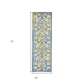 6' Ivory And Blue Indoor Outdoor Area Rug