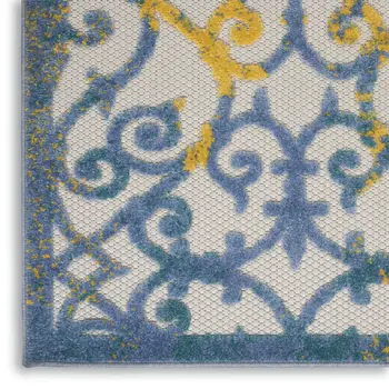 10' Ivory And Blue Indoor Outdoor Area Rug