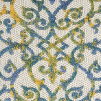 10' Ivory And Blue Indoor Outdoor Area Rug