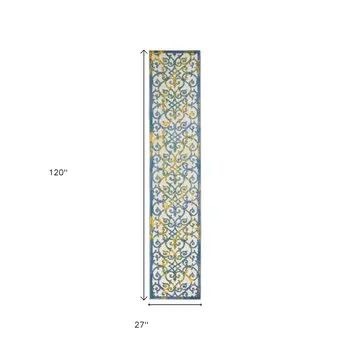 10' Ivory And Blue Indoor Outdoor Area Rug