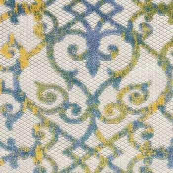 8' Ivory And Blue Indoor Outdoor Area Rug