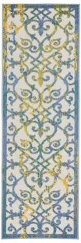 8' Ivory And Blue Indoor Outdoor Area Rug