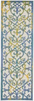 8' Ivory And Blue Indoor Outdoor Area Rug