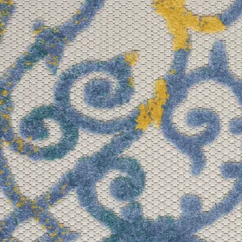 8' X 8' Ivory And Blue Round Indoor Outdoor Area Rug