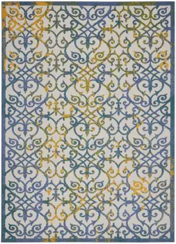 10' X 13' Ivory And Blue Indoor Outdoor Area Rug