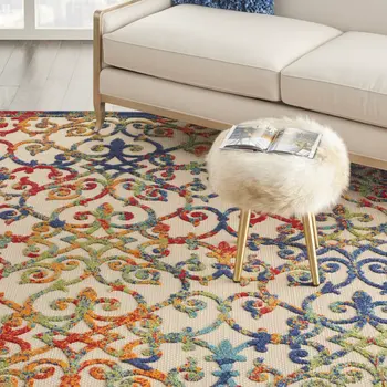 10' X 13' Ivory And Blue Indoor Outdoor Area Rug